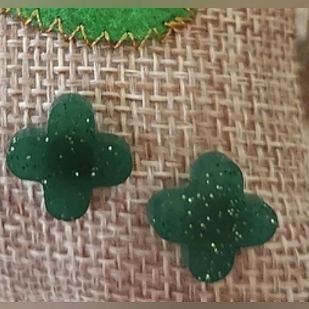 Green Clover Glitter Infused Pierced Post Earrings